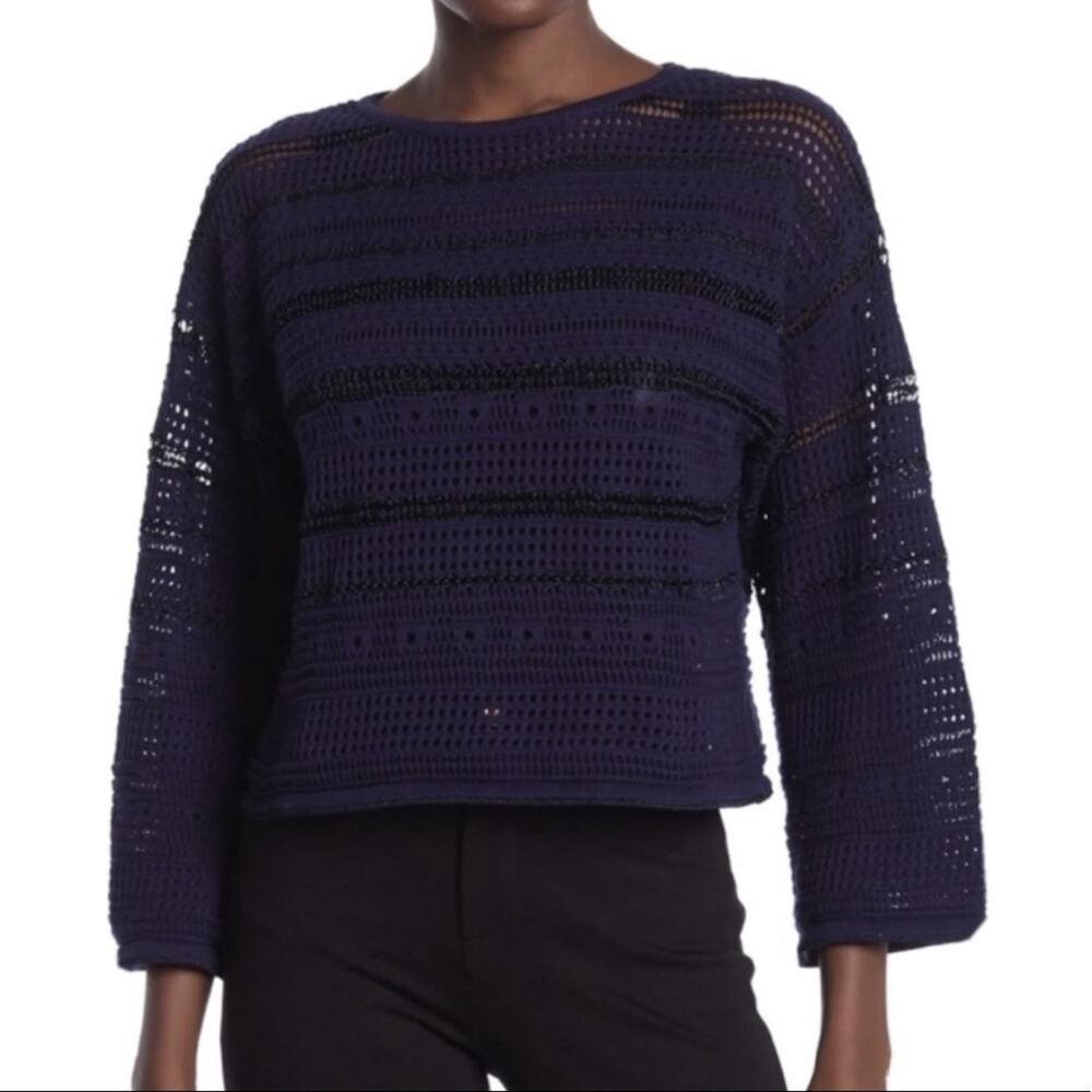 Cotton Emporium CENY Navy Pointelle Boat Neck